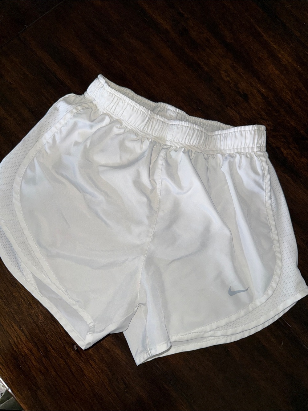 Nike Women’s White Dri-Fit Running Shorts with Subtle Swoosh